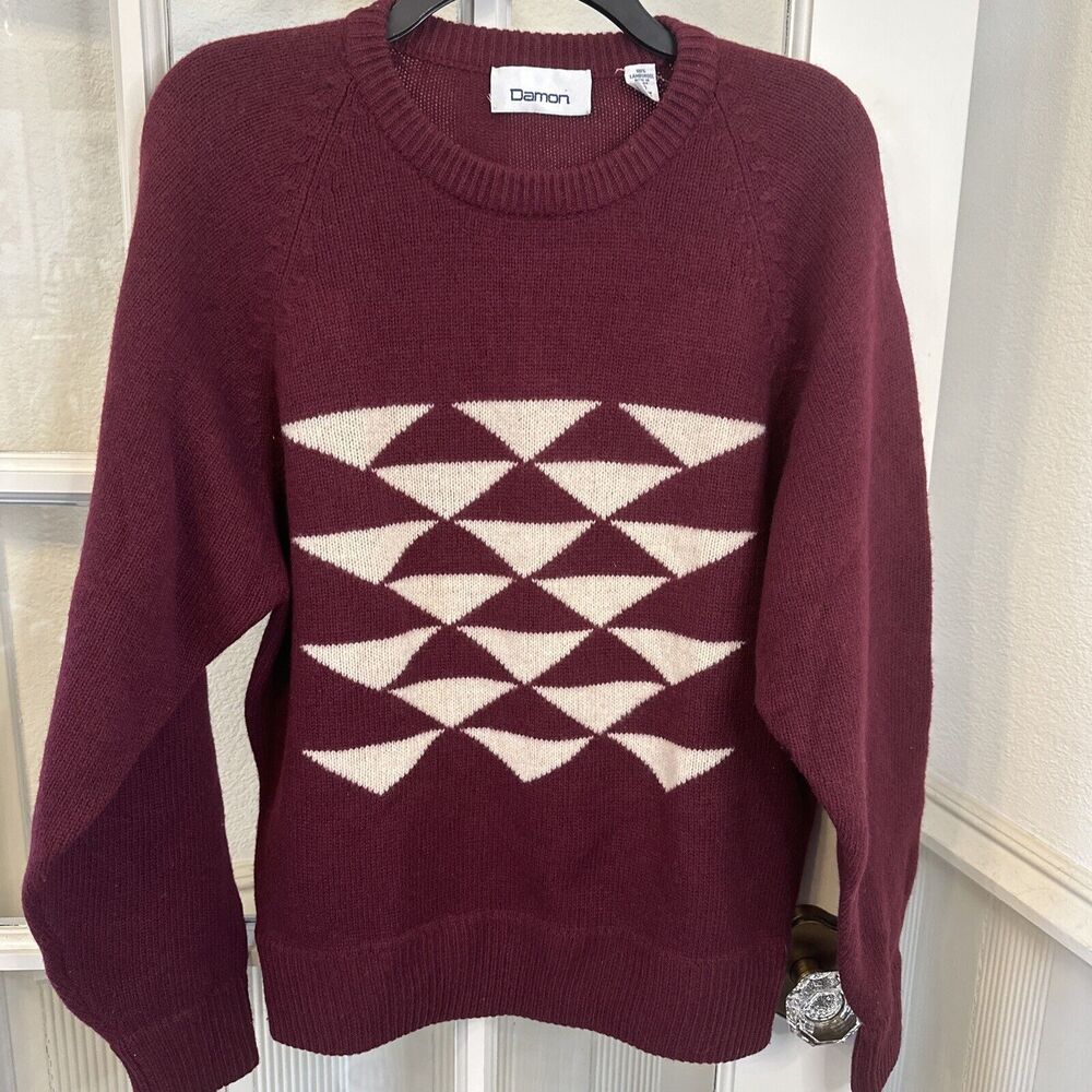 Vintage Damon 100% Lambs Wool Geometrical Print Crew Neck Sweater Men's M